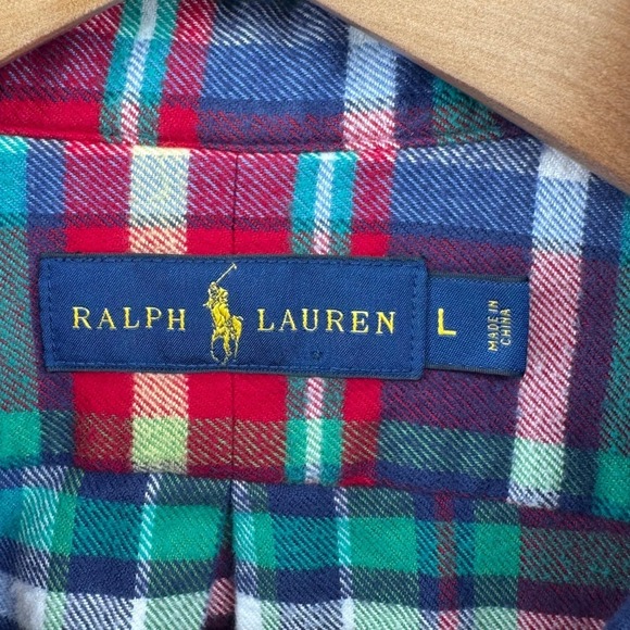 Ralph Lauren Men's Plaid Flannel Button Down Shirt Size L Red Green Blue Yellow - Picture 4 of 8